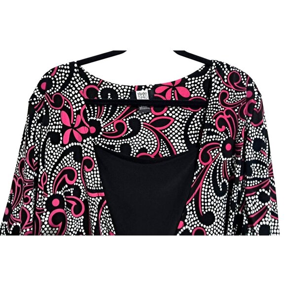 Y2K Studio 1940 Womens Plus Size 22/24W Faux Wrap Built-in Tank Black & Pink Pri - Picture 5 of 7